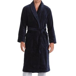 Brooks Brothers men's robe 100% Supima cotton navy blue terrycloth belt Medium
